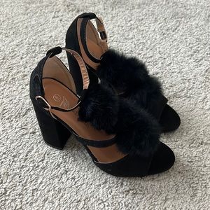 Nature Breeze Black Pom Pom Formal Shoes - Size 6, NIB